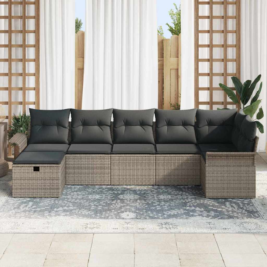 Gartensofa-set 7 stk. Grau Poly-Rattan
