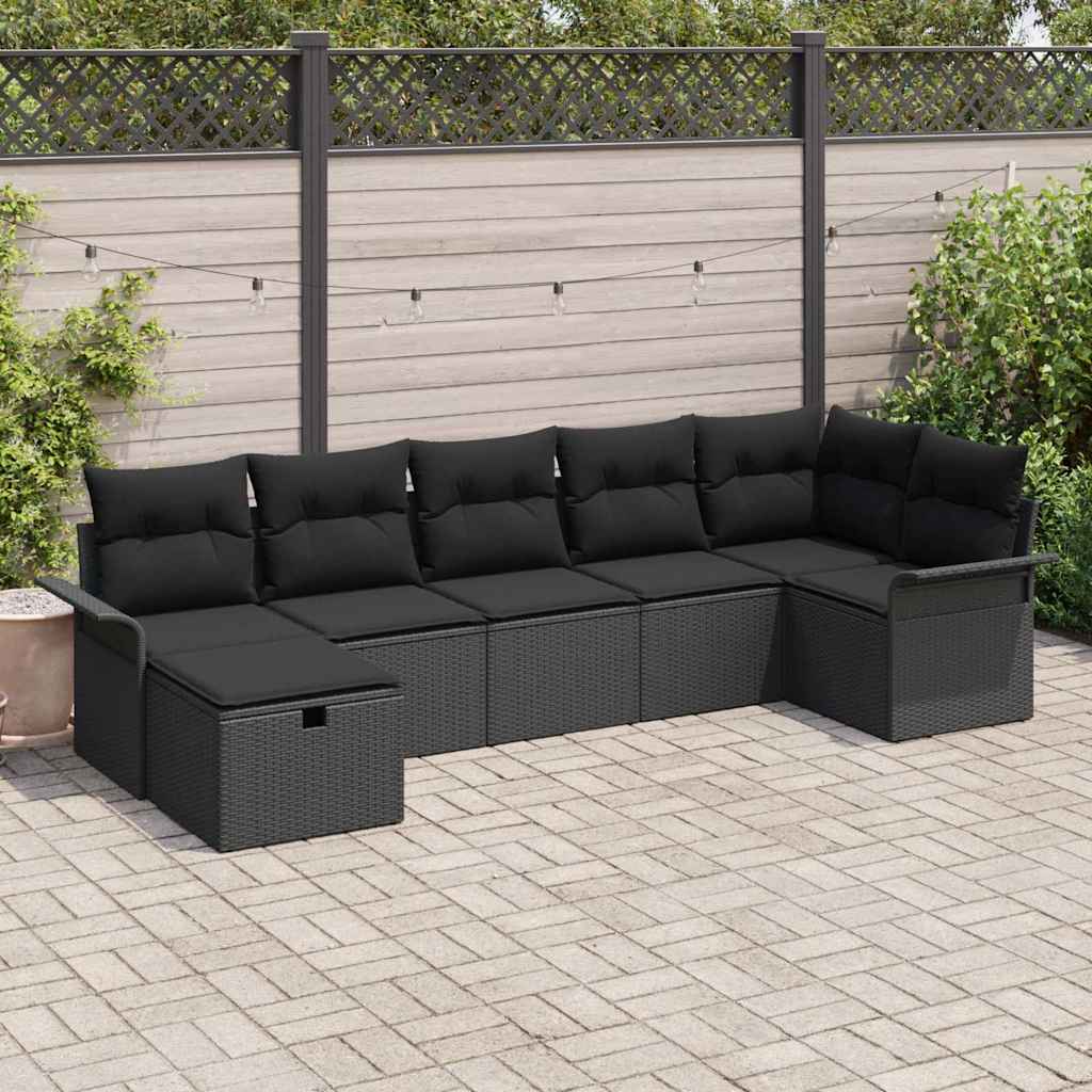 Gartensofa-set 7 stk. Schwarz Poly-Rattan