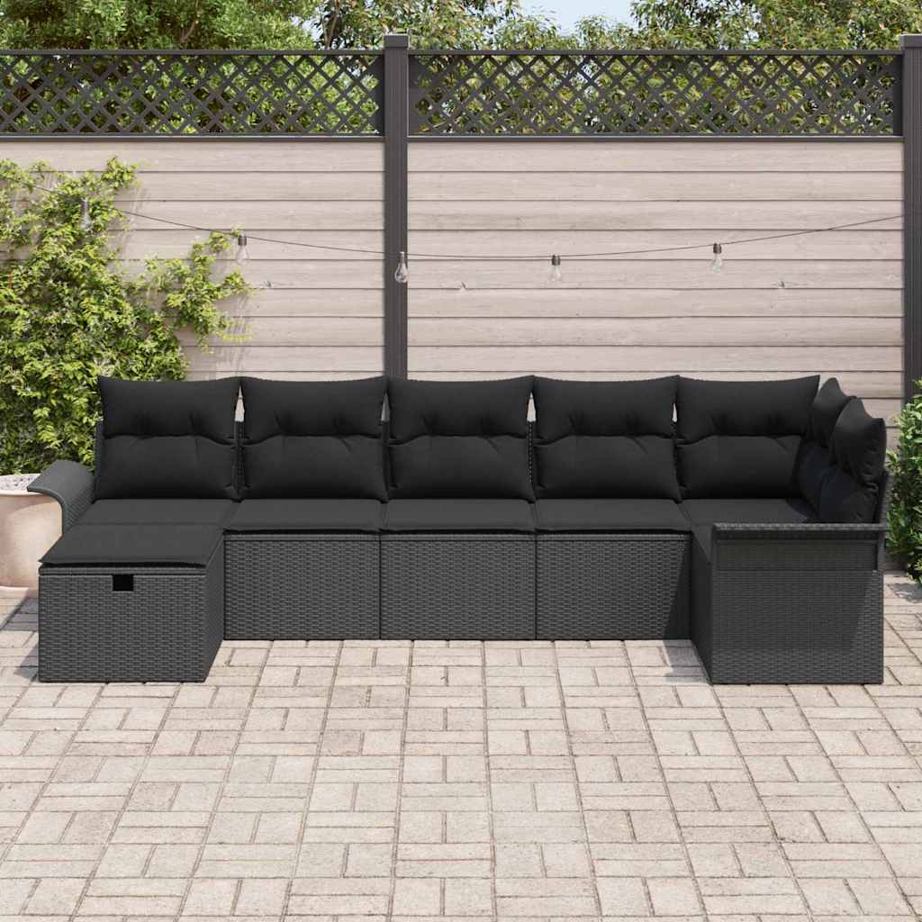 Gartensofa-set 7 stk. Schwarz Poly-Rattan