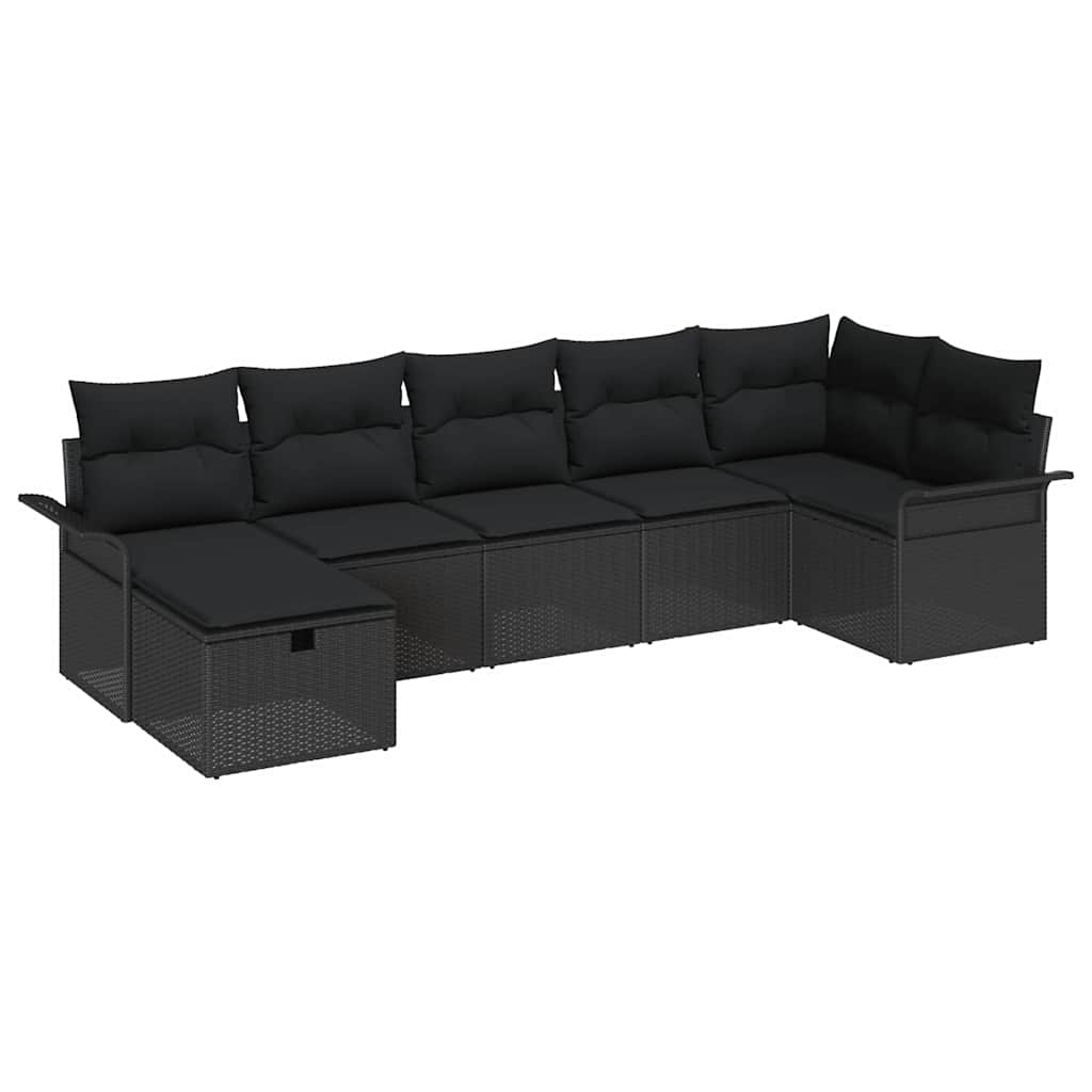 Gartensofa-set 7 stk. Schwarz Poly-Rattan