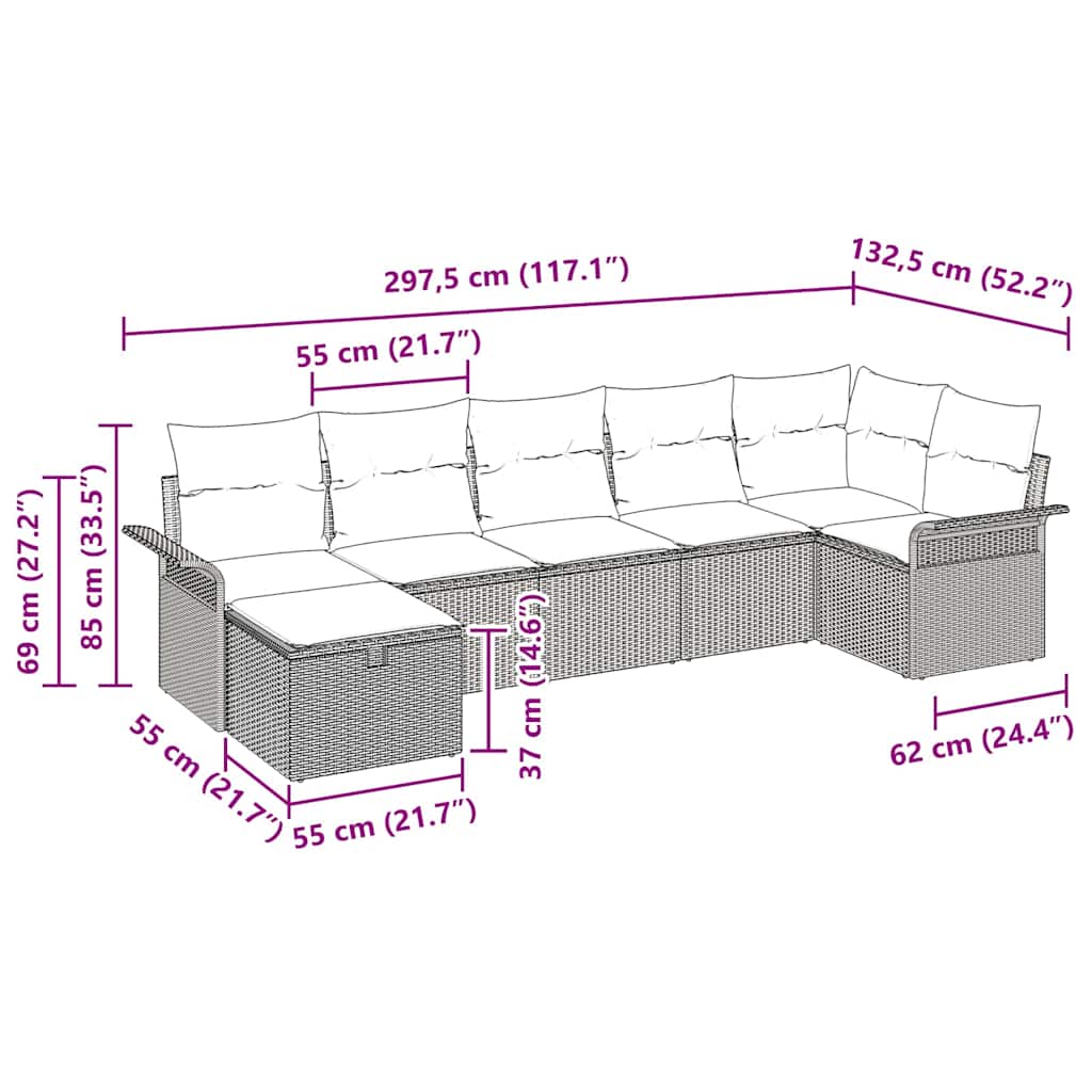 Gartensofa-set 7 stk. Schwarz Poly-Rattan