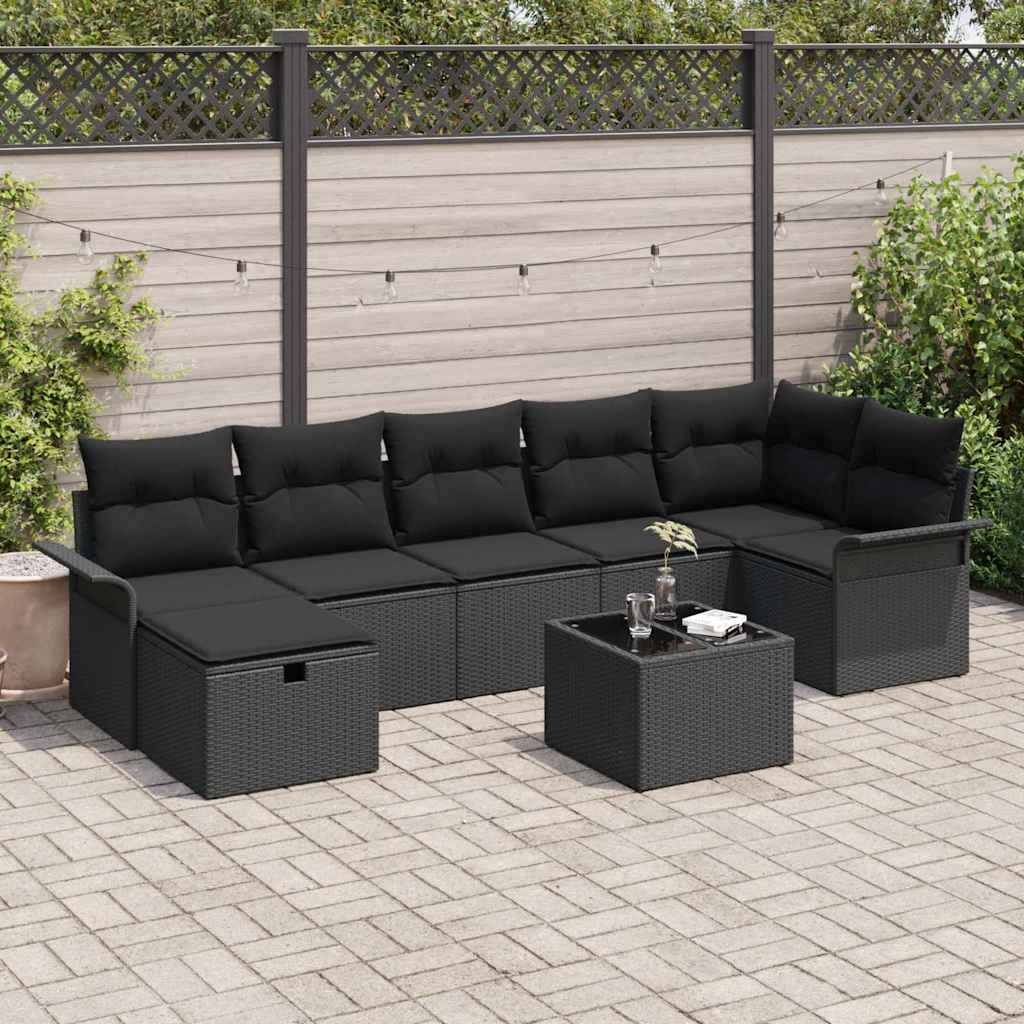 Gartensofa-set 8 stk. Schwarz Poly-Rattan