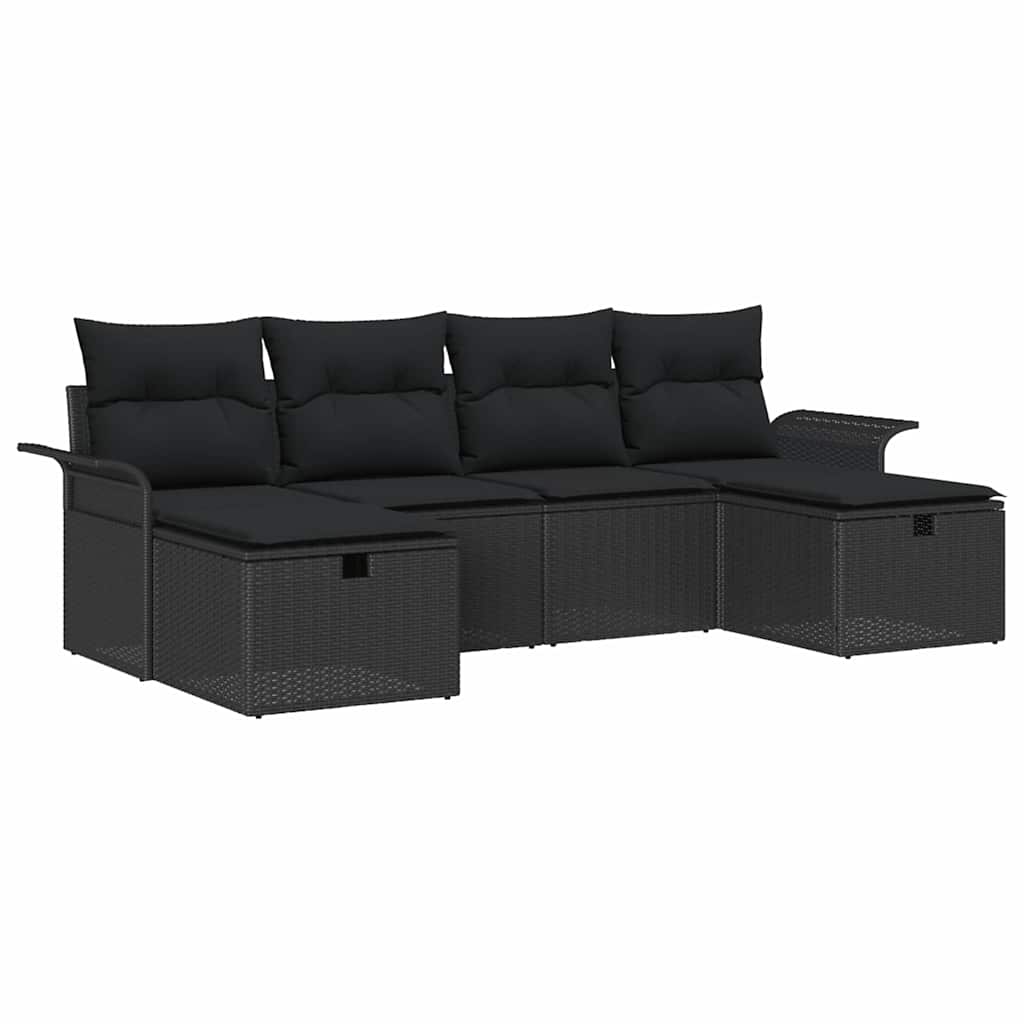Gartensofa-set 6 stk. Schwarz Poly-Rattan