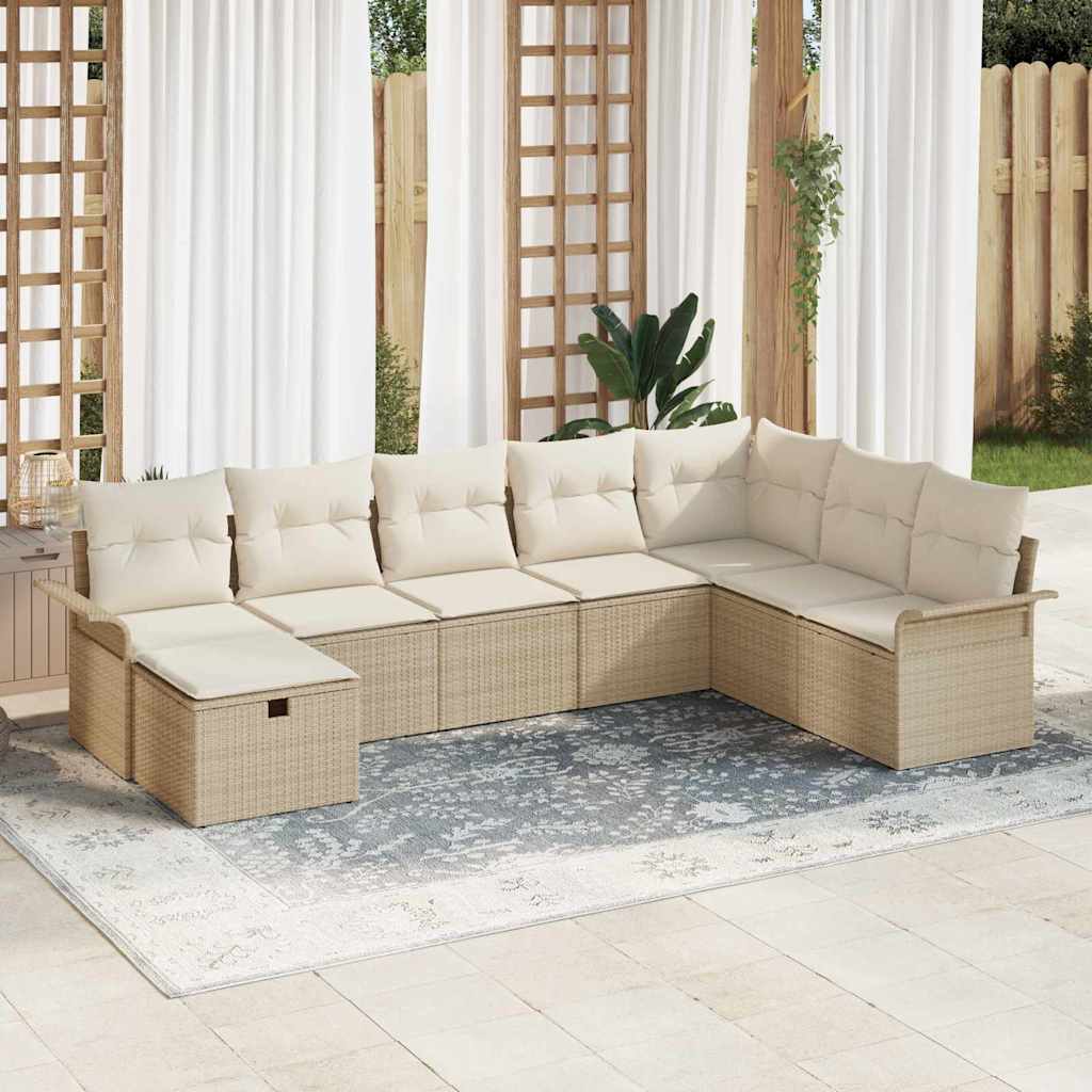 Gartensofa-set mit Kissen 8 pcs Beige und Creme Poly-Rattan