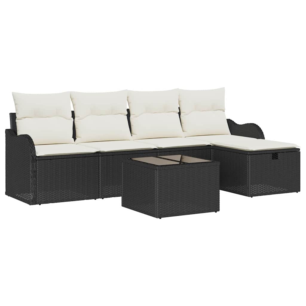 Gartensofa-set mit Kissen 6 pcs Schwarz und Creme Poly-Rattan