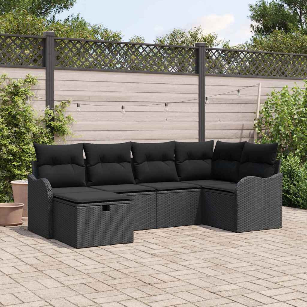 Gartensofa-set 6 stk. 6-Sitzanzahl Schwarz Poly-Rattan