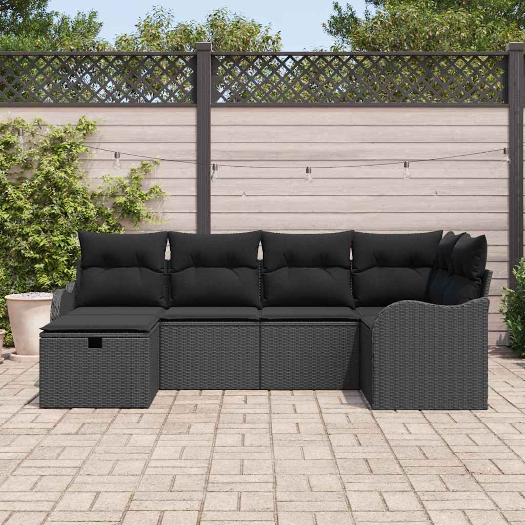 Gartensofa-set 6 stk. 6-Sitzanzahl Schwarz Poly-Rattan