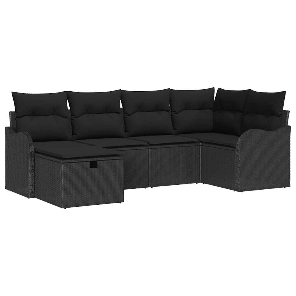 Gartensofa-set 6 stk. 6-Sitzanzahl Schwarz Poly-Rattan