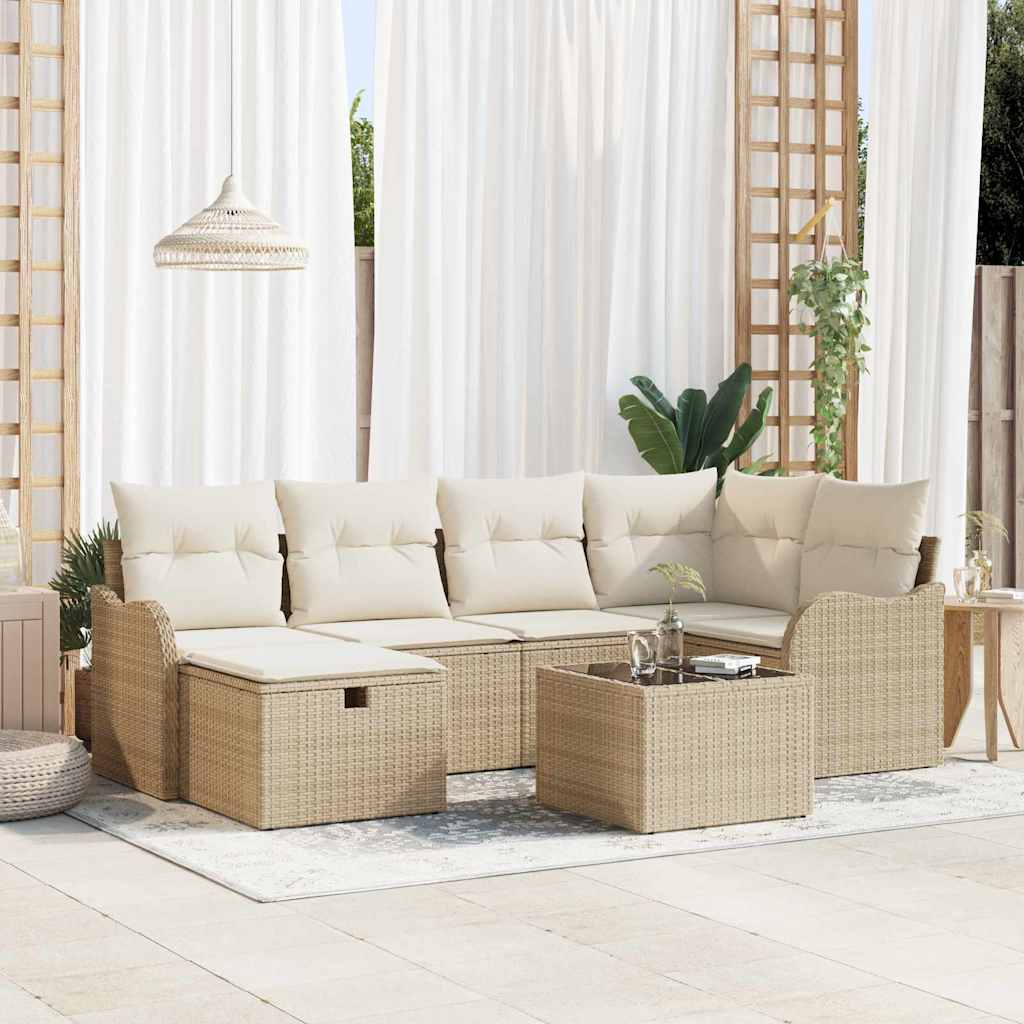 Gartensofa-set 7 stk. 6-Sitzanzahl Beige und Creme Poly-Rattan