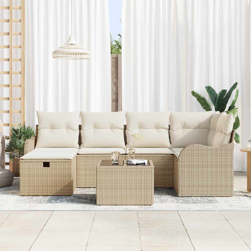 Gartensofa-set 7 stk. 6-Sitzanzahl Beige und Creme Poly-Rattan