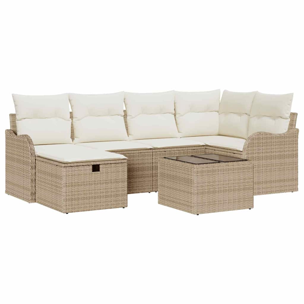 Gartensofa-set 7 stk. 6-Sitzanzahl Beige und Creme Poly-Rattan