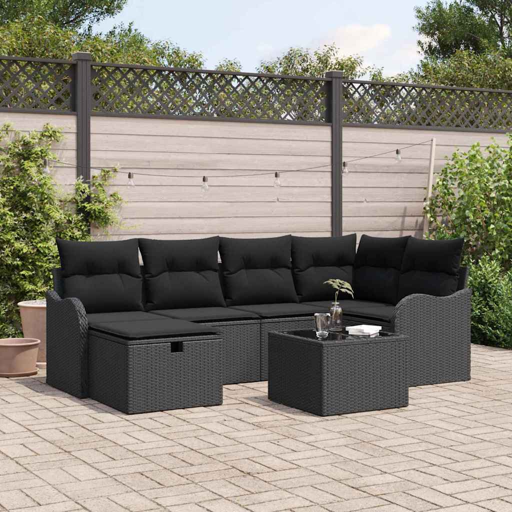 Gartensofa-set 7 stk. 6-Sitzanzahl Schwarz Poly-Rattan