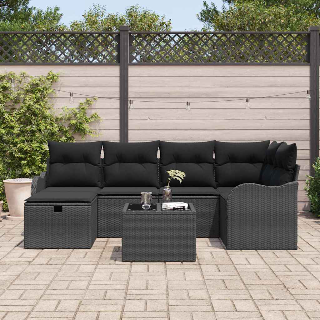 Gartensofa-set 7 stk. 6-Sitzanzahl Schwarz Poly-Rattan