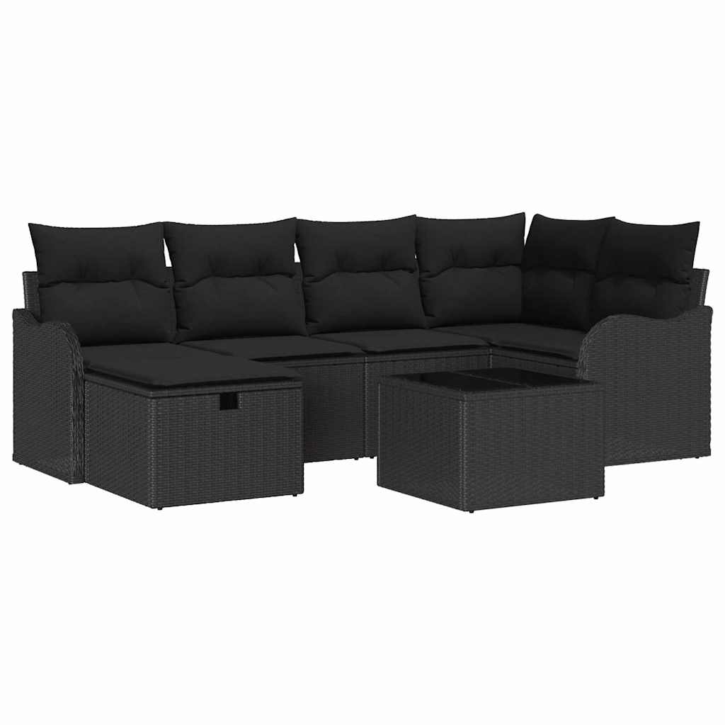 Gartensofa-set 7 stk. 6-Sitzanzahl Schwarz Poly-Rattan