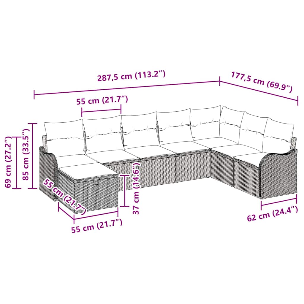 Sofa Set mit Kissen 8 pcs Beige und Creme Poly-Rattan