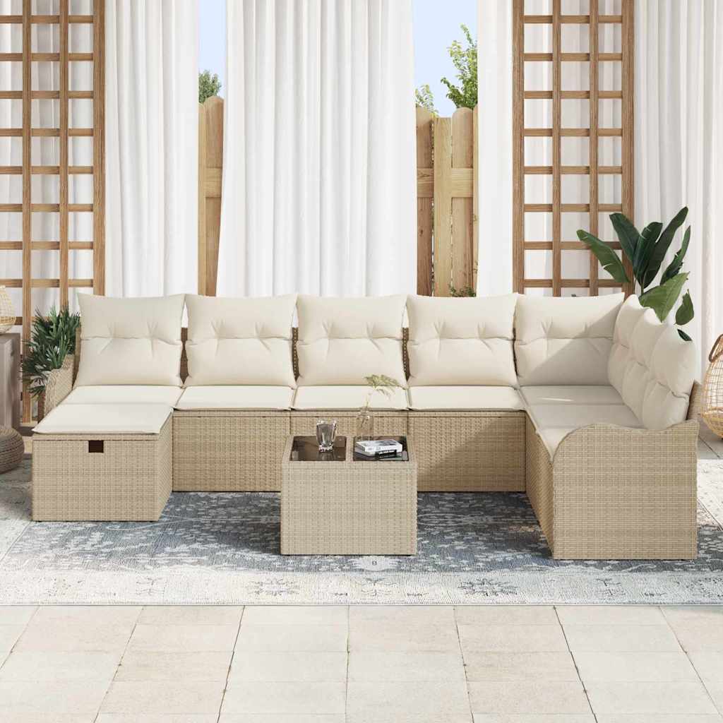 Sofa Set mit Kissen 9 pcs Beige und Creme Poly-Rattan