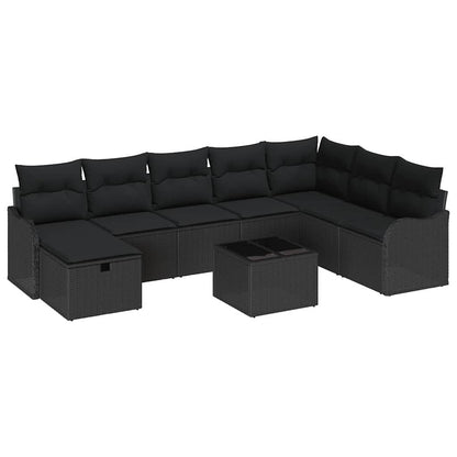 Sofa Set mit Kissen mit Speicher Schwarz Poly-Rattan