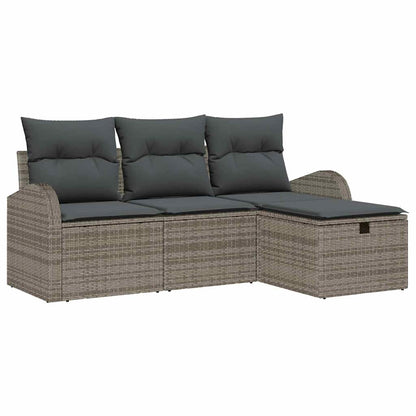 Sofa Set 4 stk. Grau Poly-Rattan