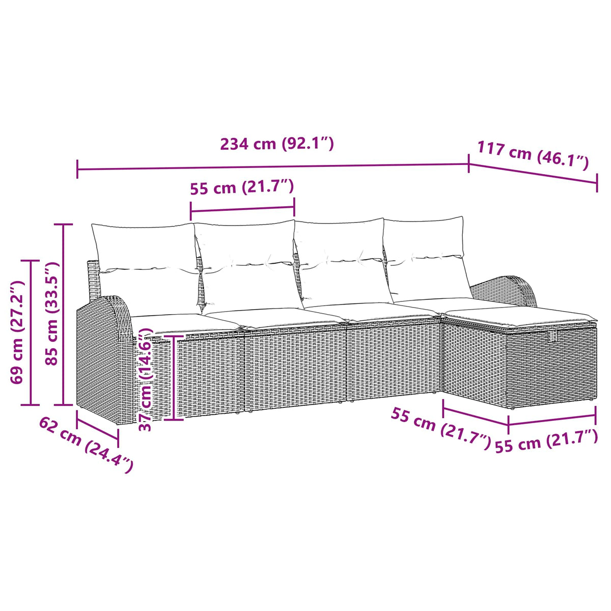 Sofa Set 5 stk. Beige und Creme Poly-Rattan