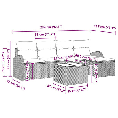 Sofa Set 6 stk. Schwarz Poly-Rattan