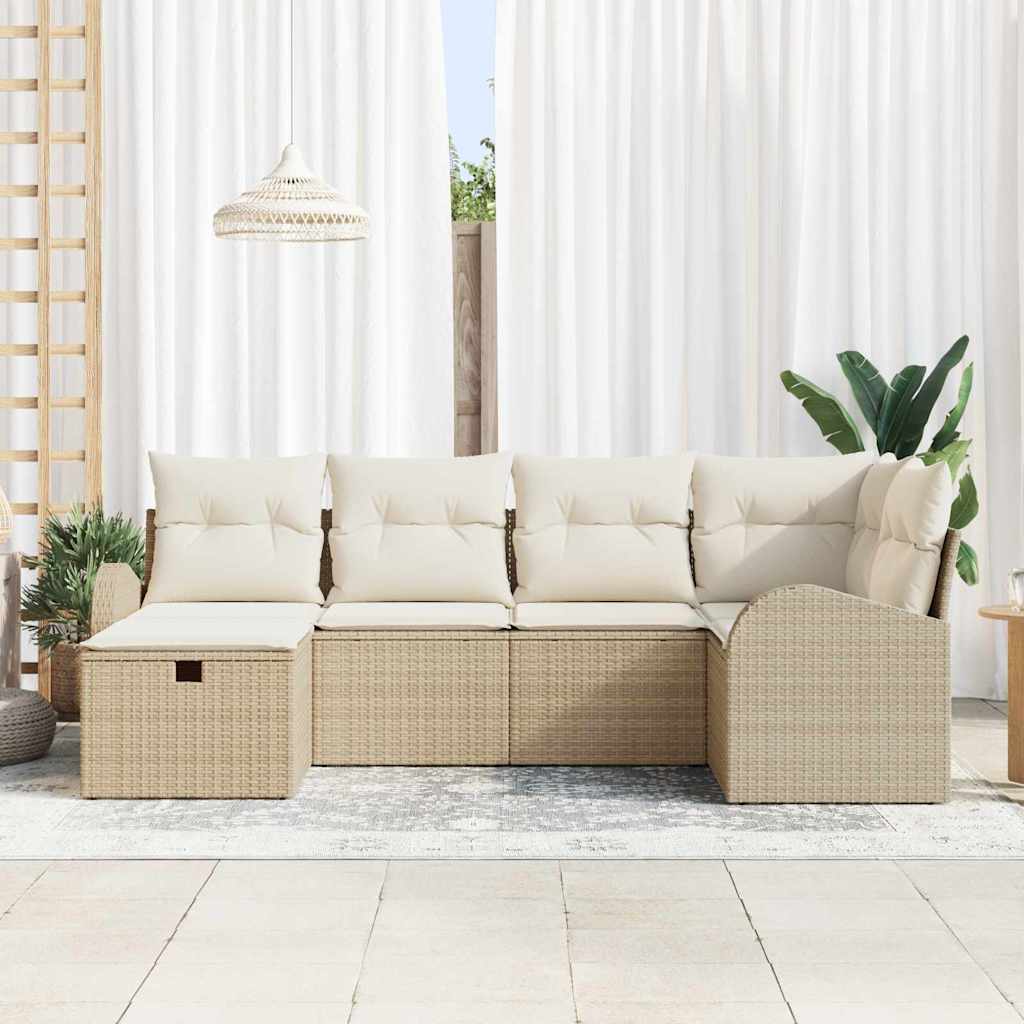 Sofa Set 6 stk. Beige und Creme Poly-Rattan