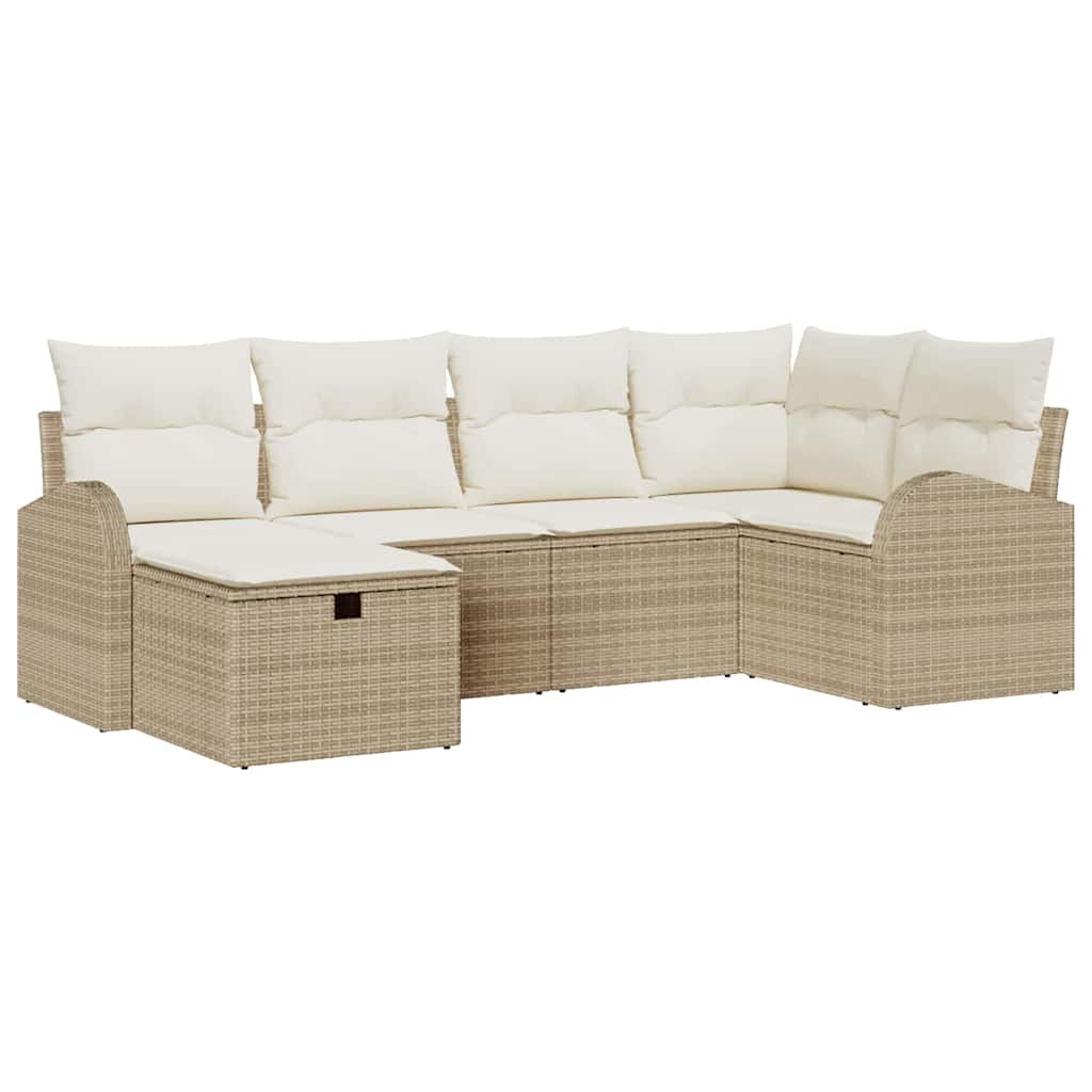 Sofa Set 6 stk. Beige und Creme Poly-Rattan