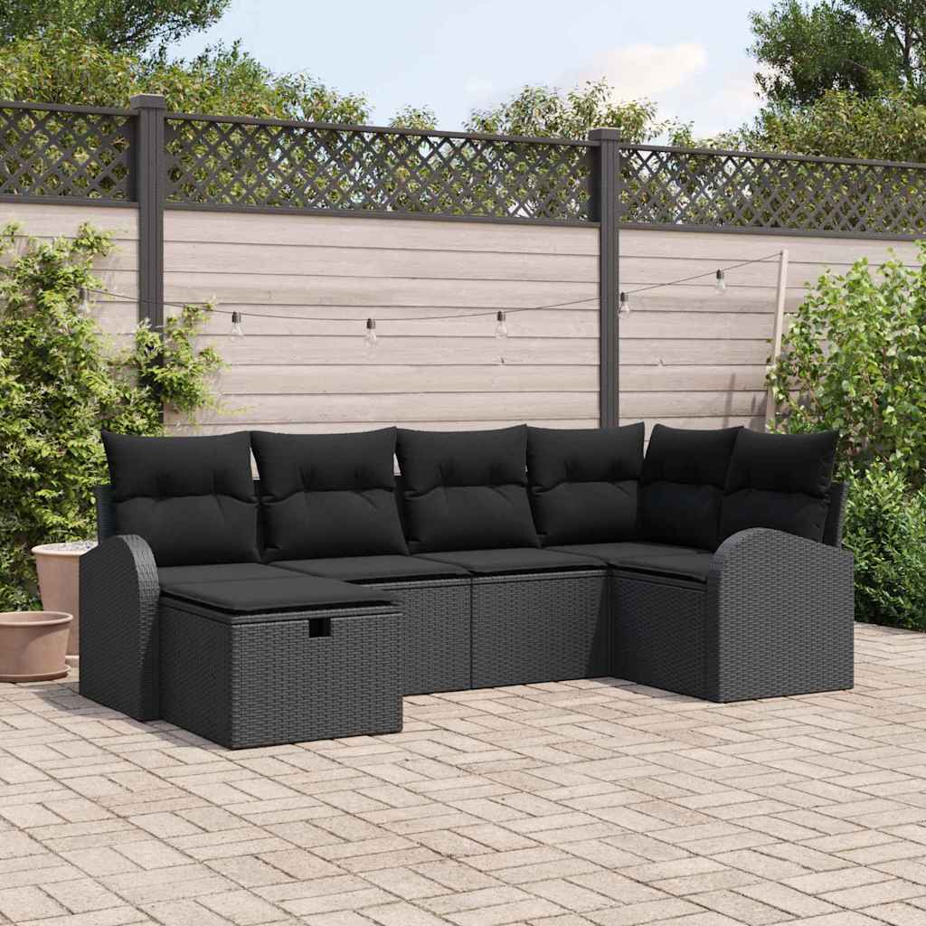 Sofa Set 6 stk. Schwarz Poly-Rattan