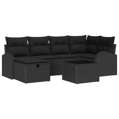 Sofa Set 7 stk. Schwarz Poly-Rattan