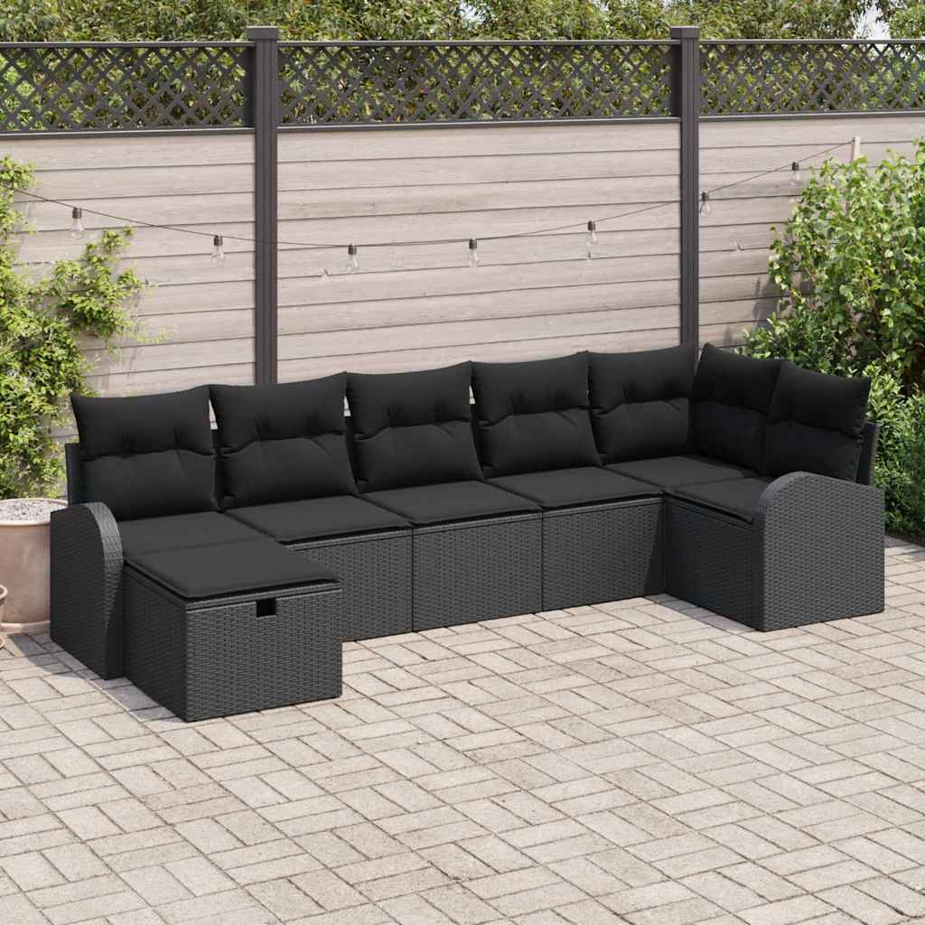 Sofa Set 7 stk. Schwarz Poly-Rattan