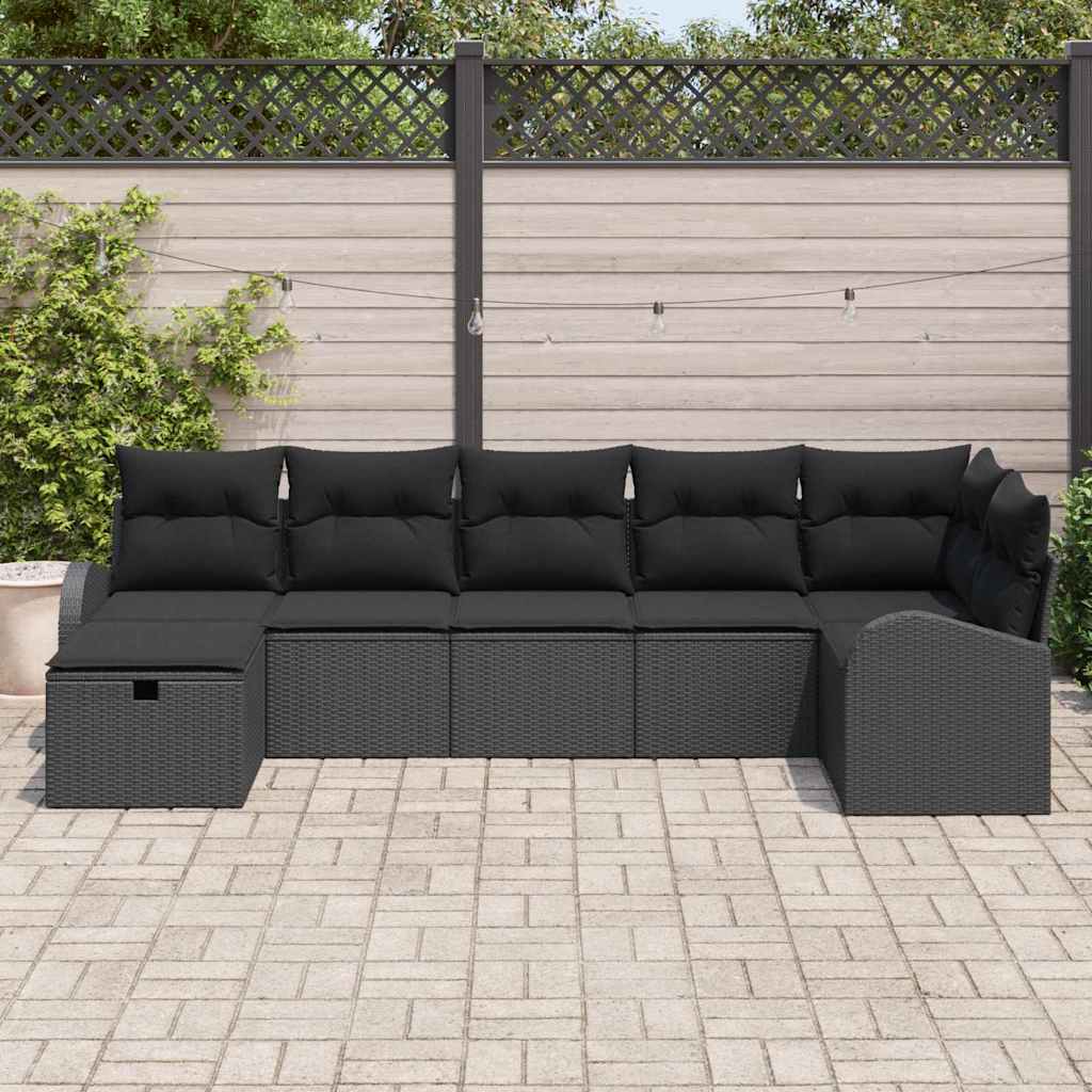 Sofa Set 7 stk. Schwarz Poly-Rattan