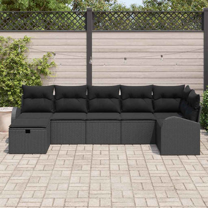 Sofa Set 7 stk. Schwarz Poly-Rattan