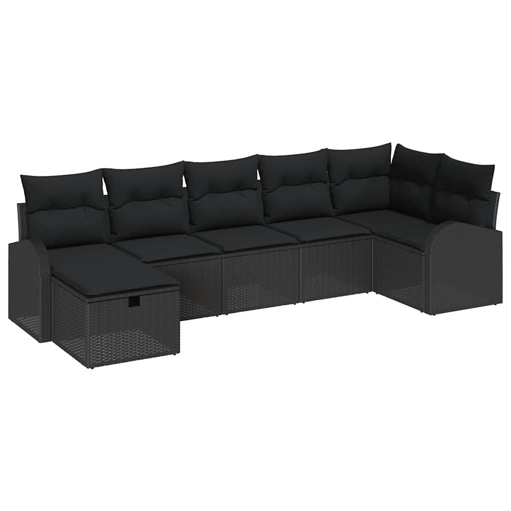 Sofa Set 7 stk. Schwarz Poly-Rattan