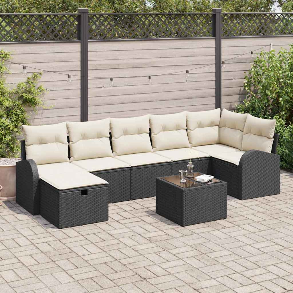 Sofa Set mit Kissen mit Speicher Schwarz und Creme Poly-Rattan