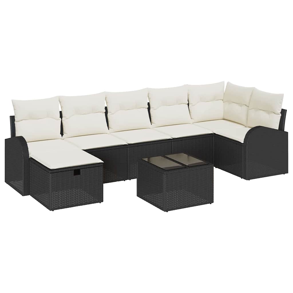 Sofa Set mit Kissen mit Speicher Schwarz und Creme Poly-Rattan