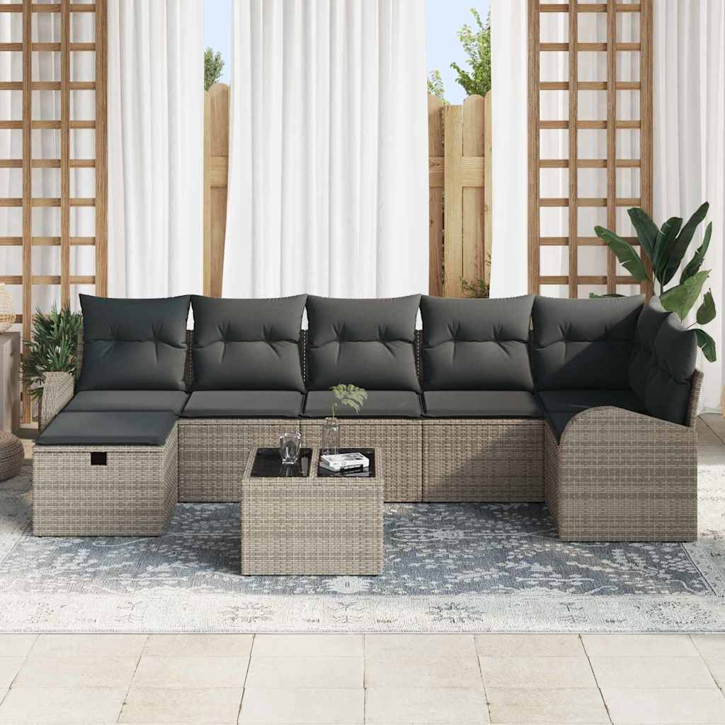Sofa Set mit Kissen mit Speicher Grau Poly-Rattan