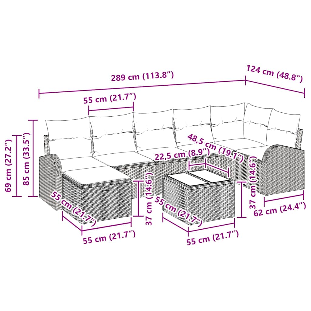 Sofa Set 8 stk. Schwarz Poly-Rattan