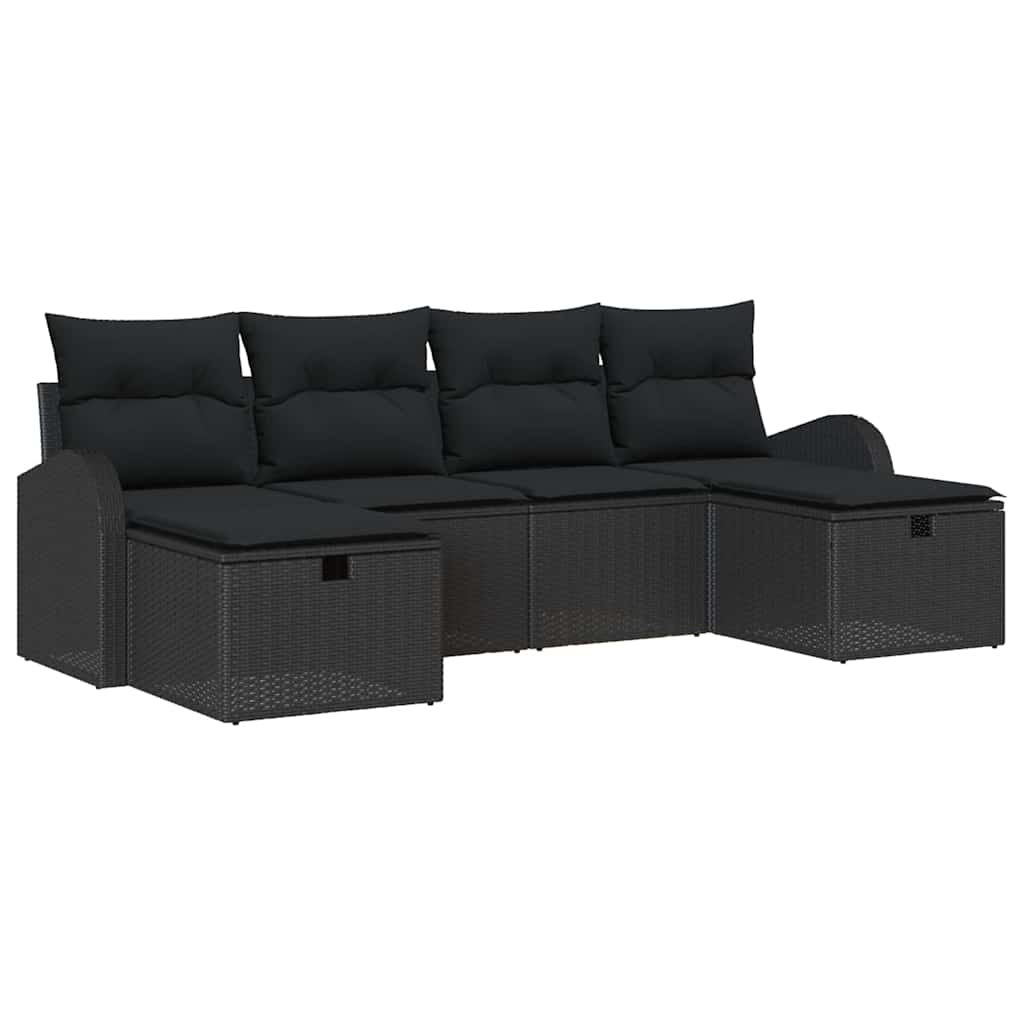 Sofa Set 6 stk. Schwarz Poly-Rattan