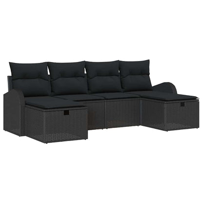 Sofa Set 6 stk. Schwarz Poly-Rattan