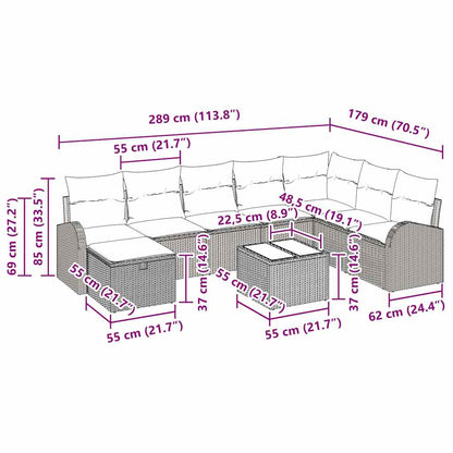 Sofa Set 9 stk. Schwarz Poly-Rattan