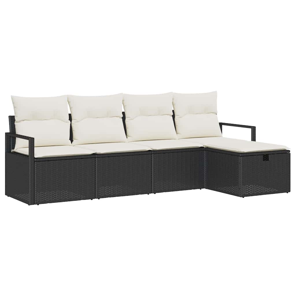 Sofa Set mit Kissen 5 pcs Schwarz und Creme Poly-Rattan