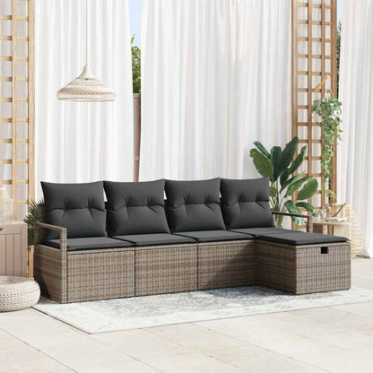 Sofa Set mit Kissen mit Speicher Grau Poly-Rattan