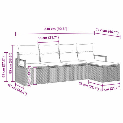 Sofa Set mit Kissen mit Speicher Grau Poly-Rattan