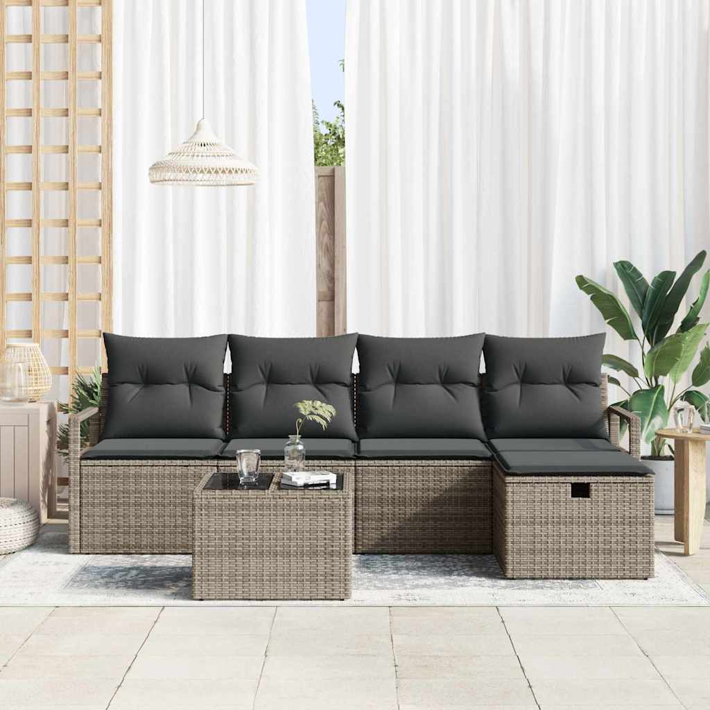 Sofa Set mit Kissen mit Speicher 6 pcs Grau Poly-Rattan