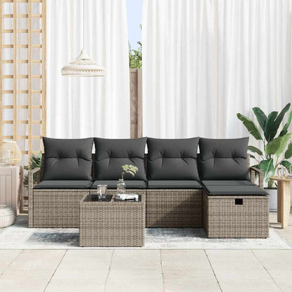 Sofa Set mit Kissen mit Speicher 6 pcs Grau Poly-Rattan