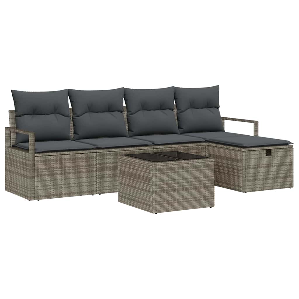 Sofa Set mit Kissen mit Speicher 6 pcs Grau Poly-Rattan