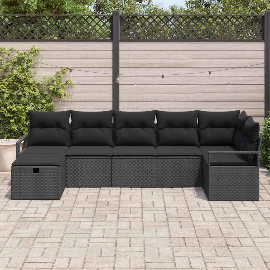 Sofa Set 7 stk. Schwarz Poly-Rattan