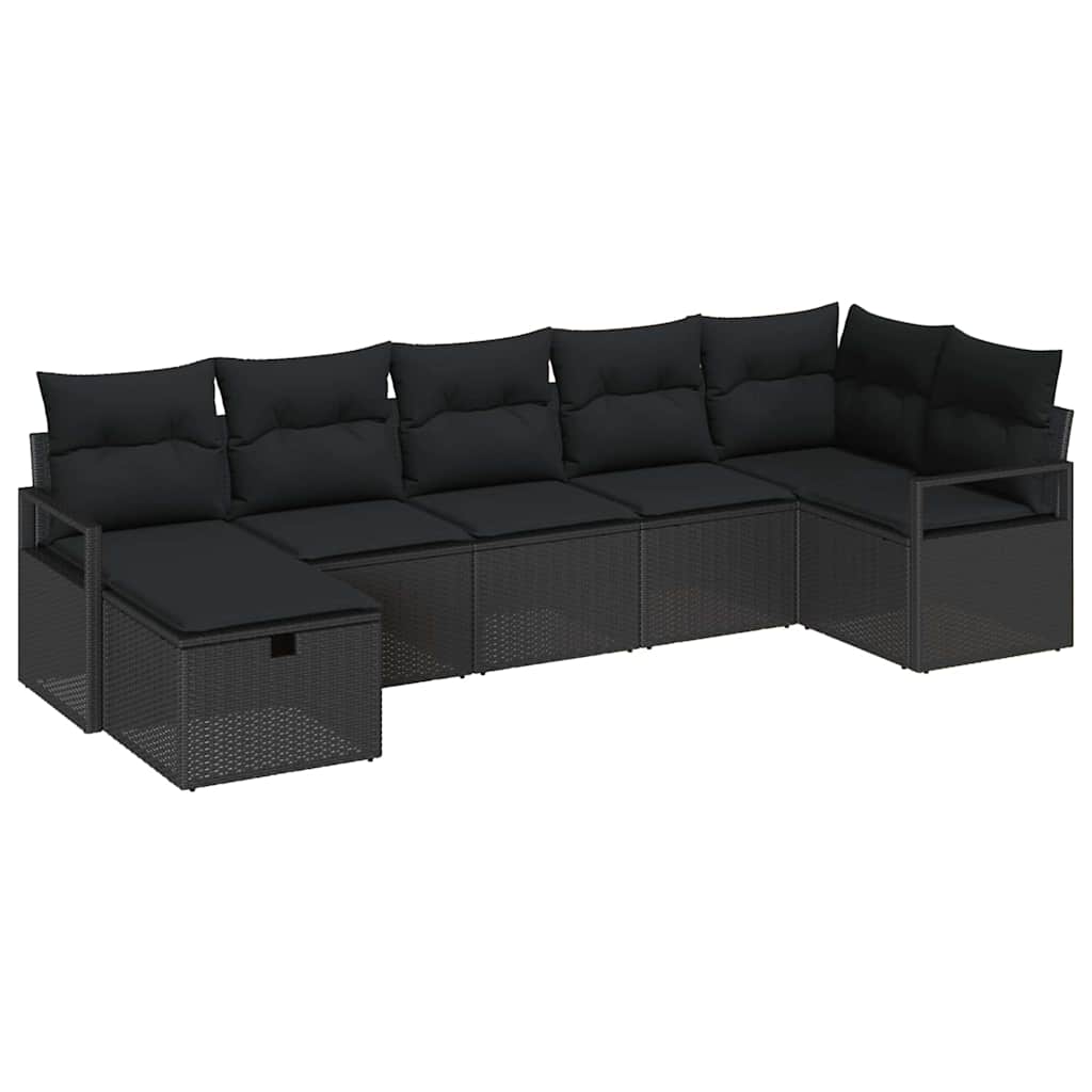 Sofa Set 7 stk. Schwarz Poly-Rattan