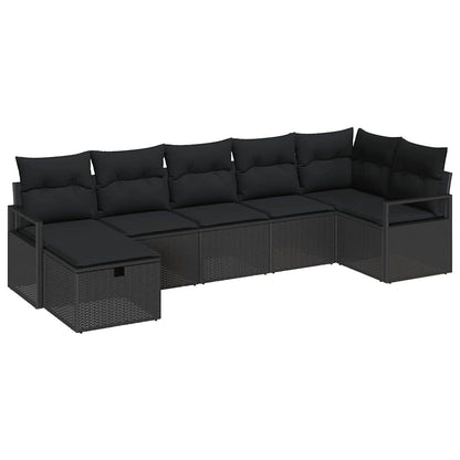 Sofa Set 7 stk. Schwarz Poly-Rattan