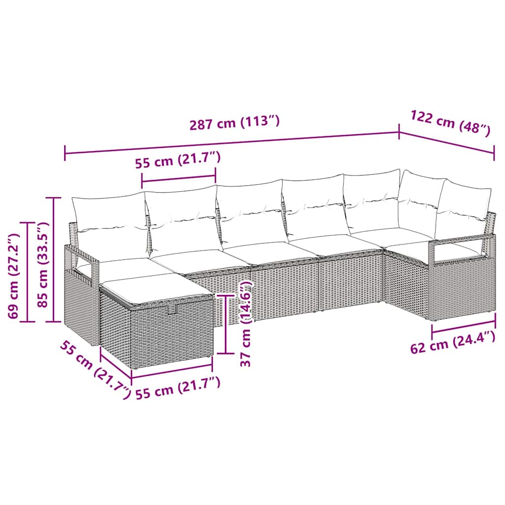 Sofa Set 7 stk. Schwarz Poly-Rattan