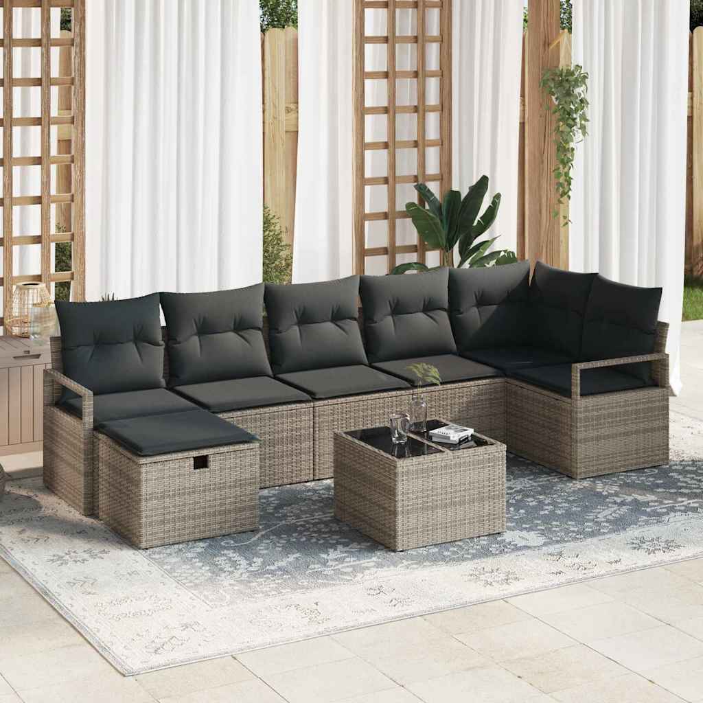 Sofa Set mit Kissen mit Speicher 8 pcs Grau Poly-Rattan